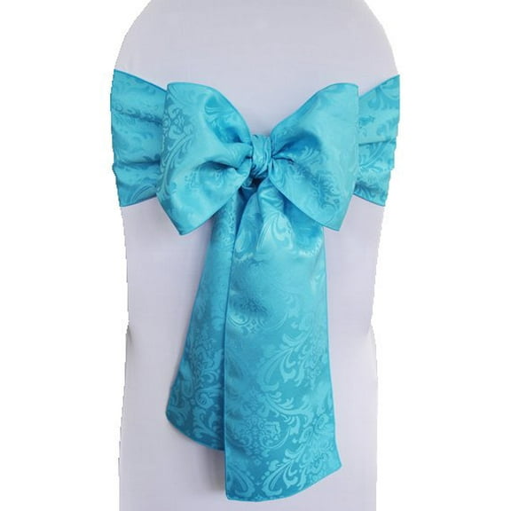 Wedding Linens Inc. (10 pcs) 7.5'' x 108" Jacquard Damask Polyester Chair Sashes - Turquoise