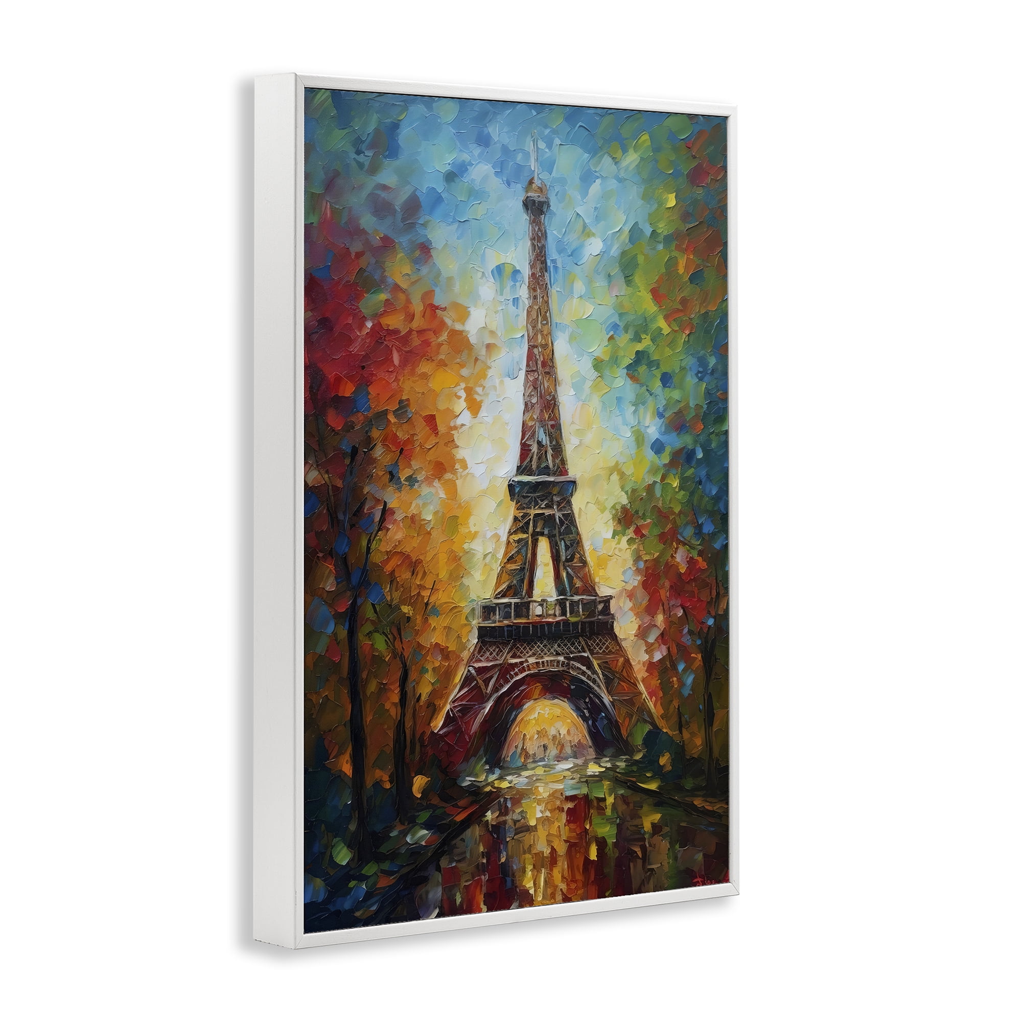 Stupell Industries Colorful Reflection at Eiffel Tower White Framed Giclee Art, design by Creative Studio