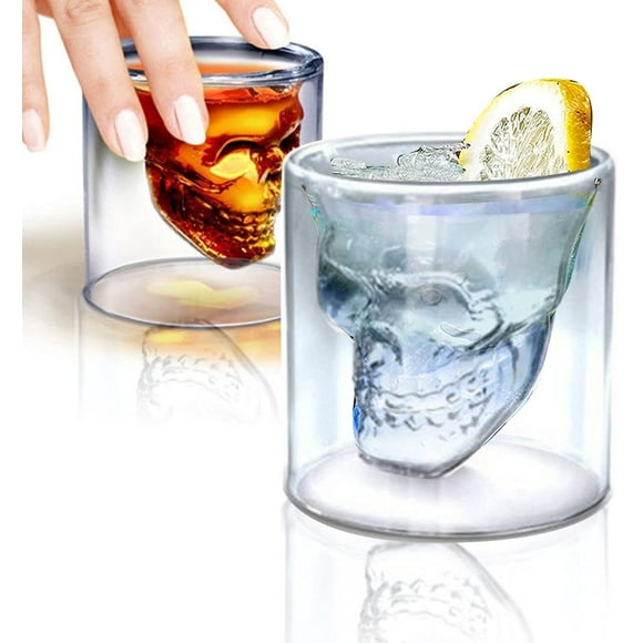 Double Layer Design Skull Whiskey Glass,So Cool Cocktail Beer Cup, Personalized Crystal Drinking Cup for Wine Vodka, Home Halloween Party Bar Cup, As a Gift Placed In The Wine Cabinet 7*7cm