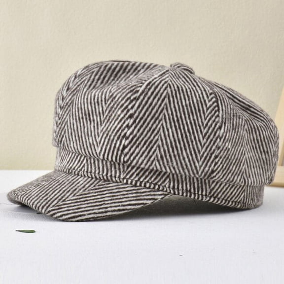 SikaFu New Women Berets Vintage Striped Octagonal Newsboy Cap Ladies Retro Artist Painter Beret Hat Autumn Winter Caps for Women