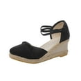 thumbnail image 2 of Cameland Women's Summer Plus-size Clasp Solid Color Straw Woven Linen Wedge Sandals, 2 of 7