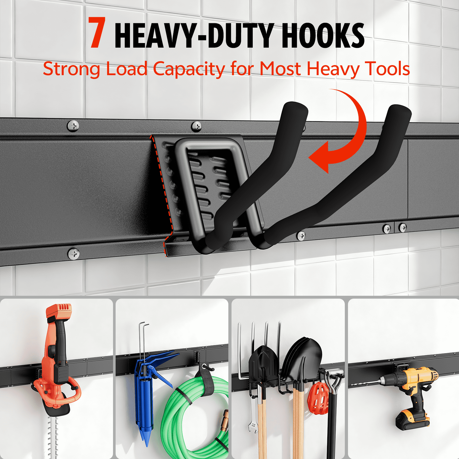 UNTIMATY 48" Garage Tool Organizer Wall Mount Garden Tool Storage Rack Hanger for Yard and Lawn with 7 Adjustable Hooks, 450 lbs Capacity