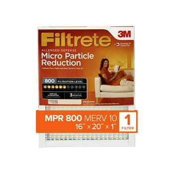 Filtrete by 3M, 16x20x1, MERV 10, Micro Particle Reduction HVAC Furnace Air Filter, Captures Pet Dander and , 800 MPR, 1 Filter