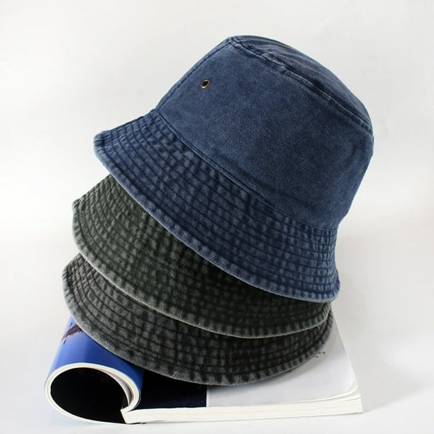 Koszal Fisherman Hat Vintage Foldable Denim Simple Style Bucket Hat for Men  