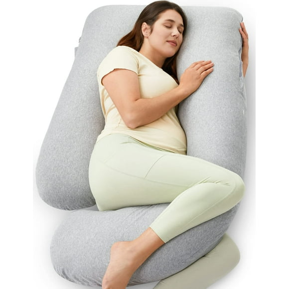 Almohada de embarazo Momcozy en forma de U para todo el cuerpo, algodón gris Hatha