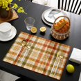 thumbnail image 4 of Orange Green Checked Fall Placemats Set of 6, Thanksgiving Autumn Plaid Washable Wipeable Table Mats for Dining Tables, Indoor Outdoor Kitchen Place Mats for Holiday Party Table Decor, 4 of 9