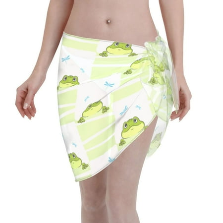 Qekee Frogs and Dragonflies Women s Short Sarongs Cover Ups Sheer Bikini Wraps for Swimwear