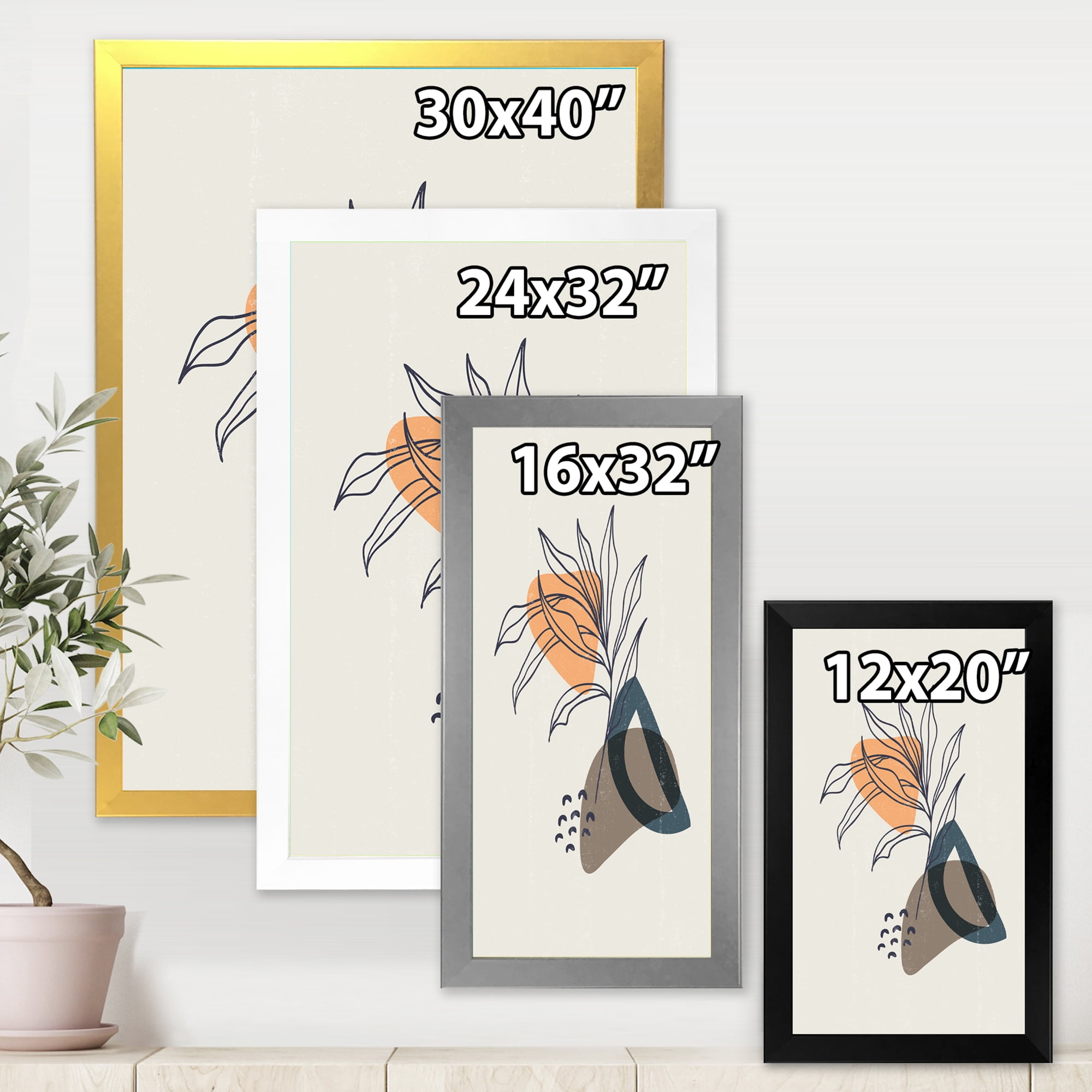 Designart 'Minimalist Shapes With Ancient Plant I' Modern Framed Art Print