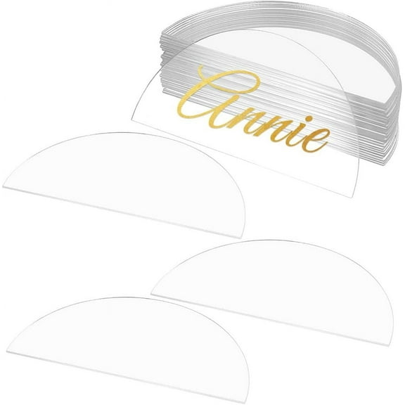 40Pcs Clear Acrylic Place Cards 3.5 x 1.8 Inch Half Circle Acrylic Name Card Plate Table Number Card Blank Seating Cards for DIY Guest Name Signs Number Wedding Table Decor Clear