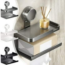 Yhmxh Toilet Paper Holder with Phone Shelf, Suction Cup Wall Mount Tissue Paper Roll Holder, Rustproof & Multifunctional Toilet Paper Roll Storage, Bathroom Storage Dispenser Apartment Restroom