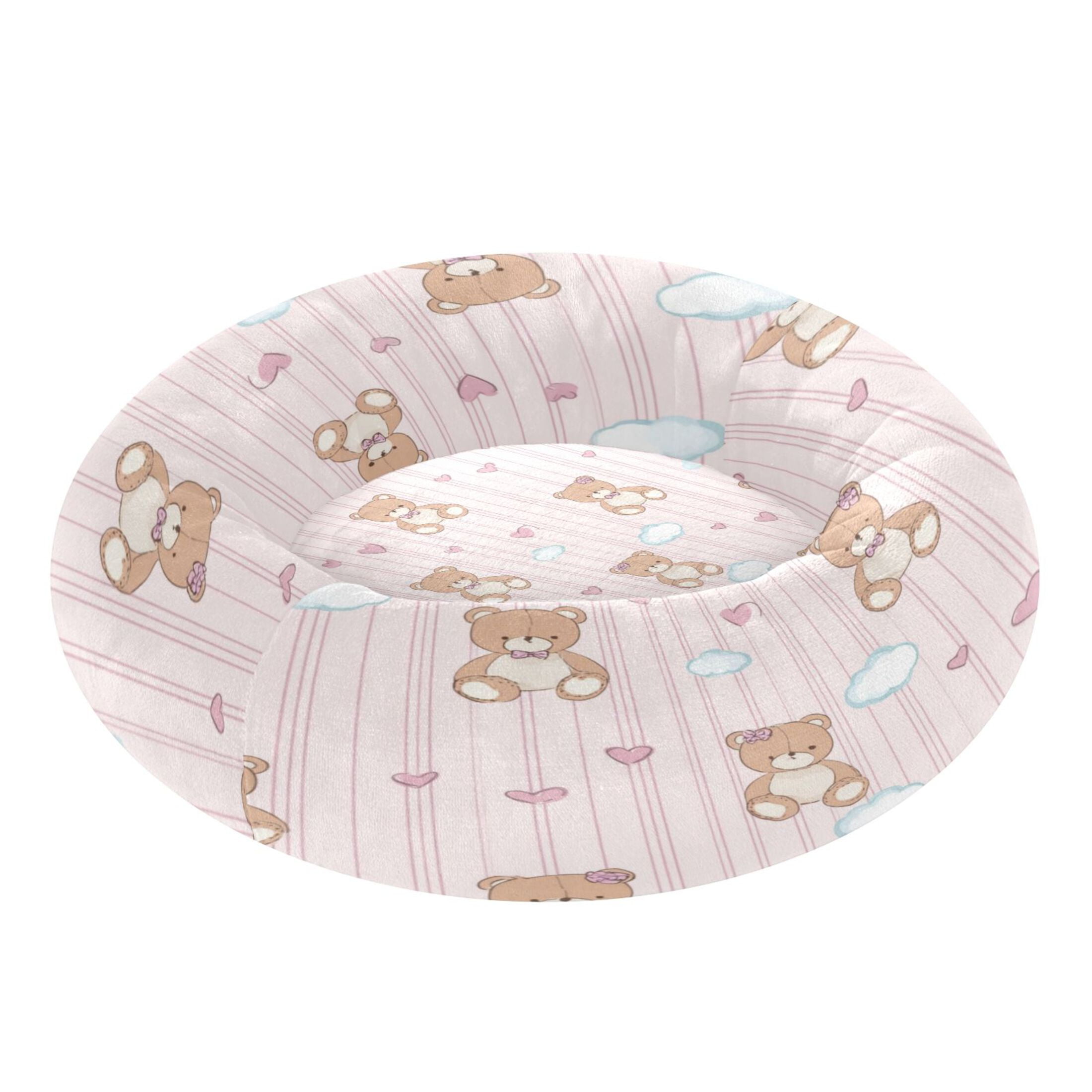 Iauyy Pet Couch Donut Cat Bed for Indoor Cats/Small Dogs Washable & Machine with Non-slip Bottom Calming Cat Furniture, Cute Teddy Bear (XS)