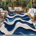 thumbnail image 3 of Fsddascl Geometric Blue Outdoor Rug for Patio/Deck/Porch, Non-Slip Large Area Rug 5 x 8 Ft, Vintage White Stripe Coastal Sea Wave Indoor Outdoor Rugs Washable Area Rugs, Camping Rug Carpet, 3 of 5