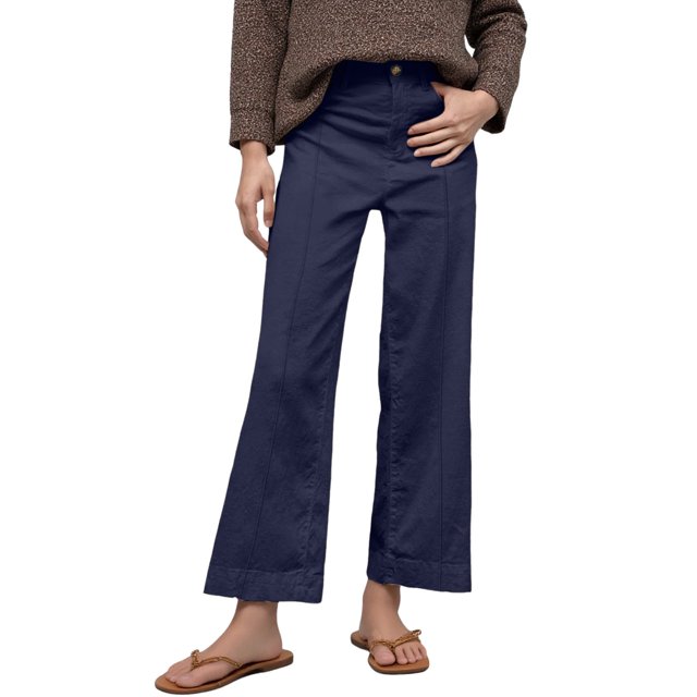 Women's High Waisted Flare Wide Leg Linen Capri Work Pants - Solid/Printed, Versatile for Different Occasions