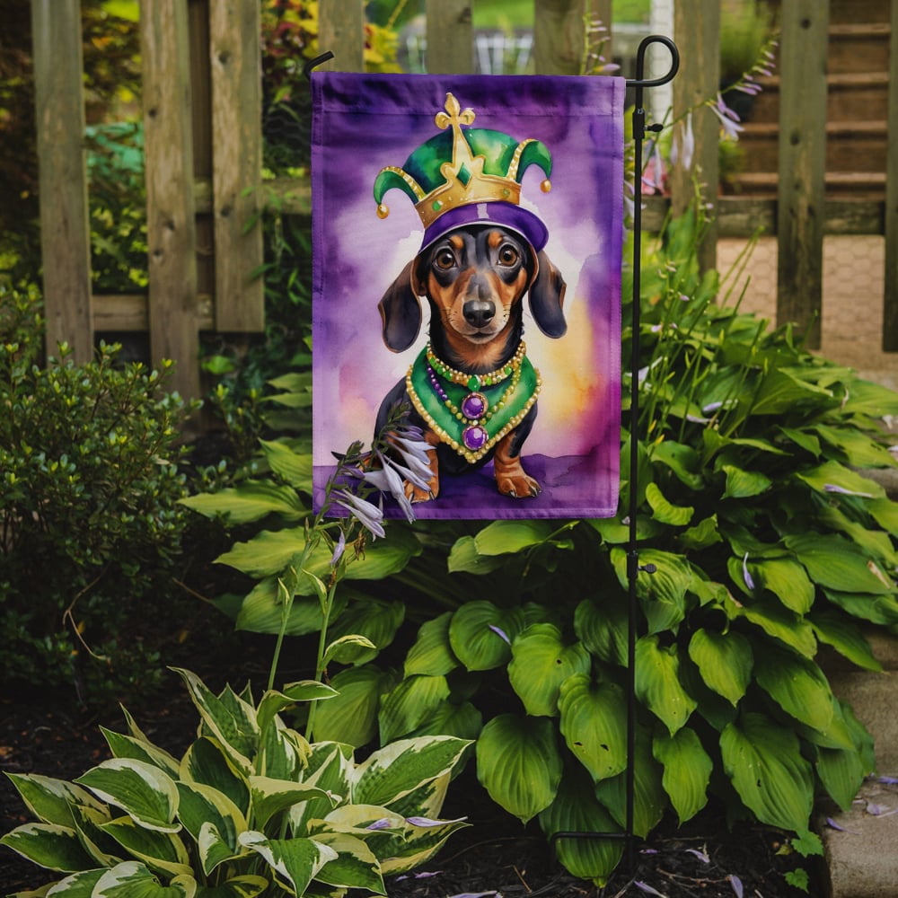 Dachshund King of Mardi Gras Garden Flag 11.25 in x 15.5 in