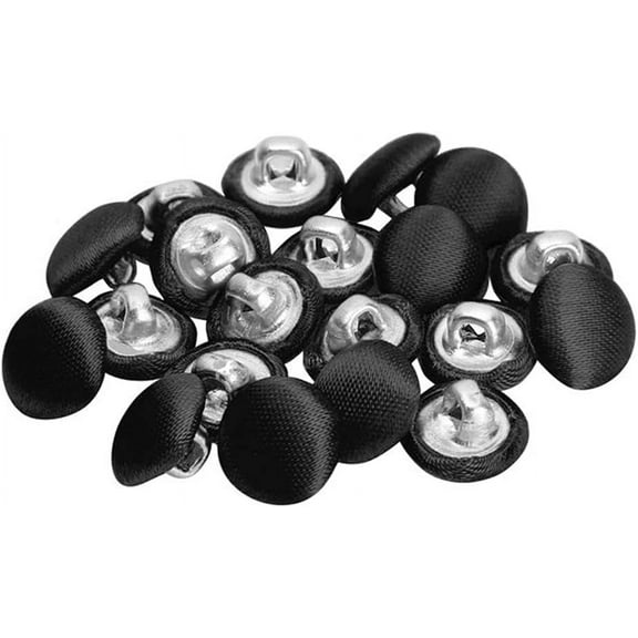 20 Pcs Satin Covered Metal Shank Buttons Cloth Buttons for Wedding Dress Tuxedo Suits (Black, 10mm)