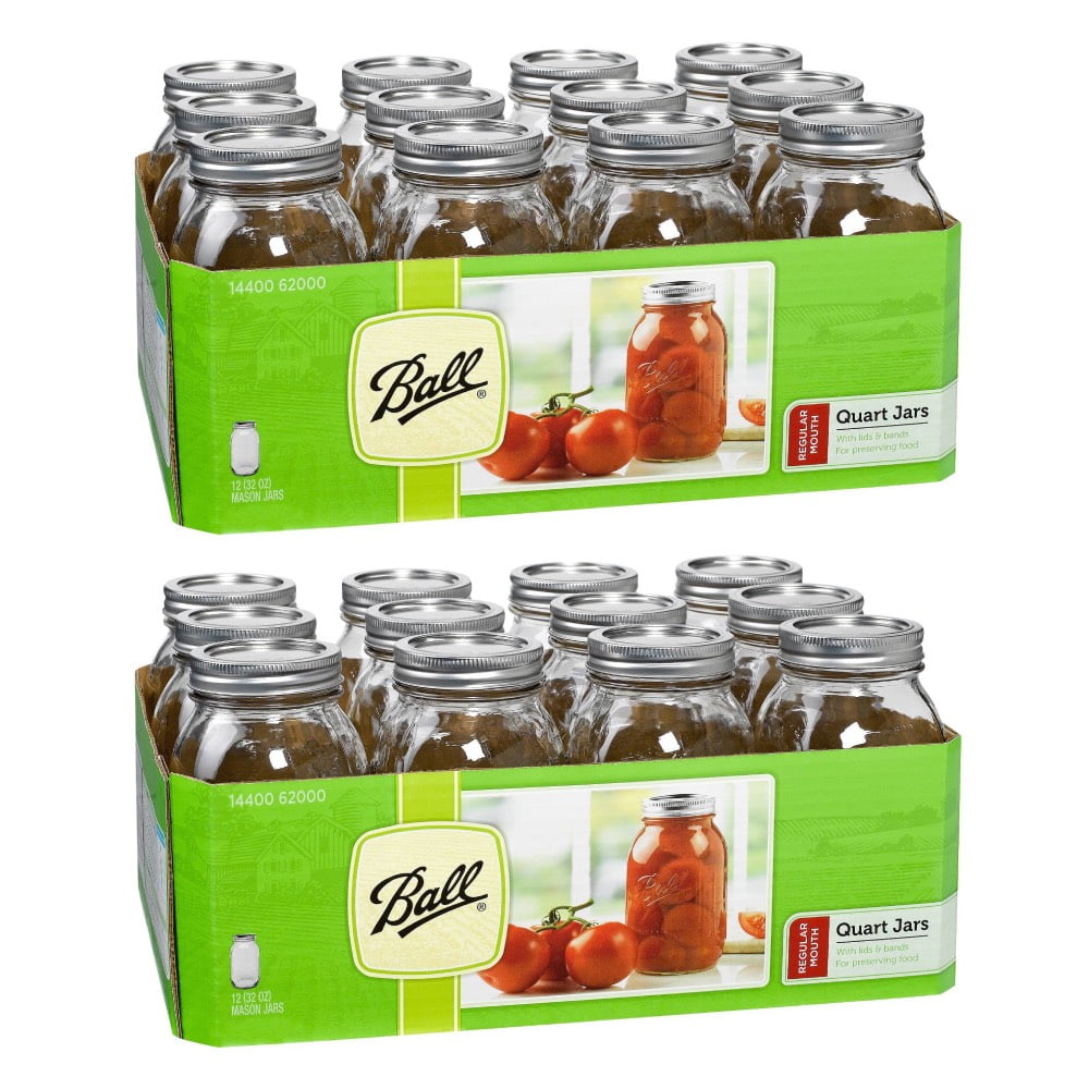 Ball 62000 Mason Regular Mouth Quart Glass Jars With Lids and Bands 32