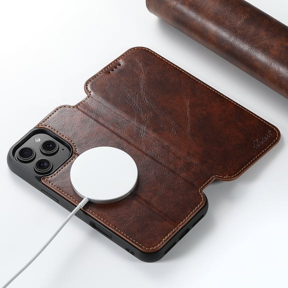 TECH CIRCLE Waxy PU Leather Phone Case for iPhone 16 Pro (6.3", 2024) - Magnetic Closure Flip Wallet Case with Card/Cash Slots, Compatible with MagSafe, Protective Fold Stand Case, Khaki