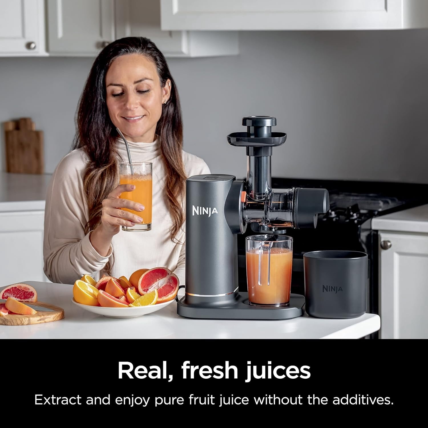 Restored Ninja NeverClog Cold Press Juicer, Powerful Slow Juicer with Total Pulp Control, Countertop, Electric, 2 Pulp Functions, Dishwasher Safe, Charcoal (Refurbished)