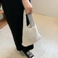 thumbnail image 4 of Cotton Thread Handbags Straw Woven Hollow Net Shopping Beach Vacation Purses, 4 of 7
