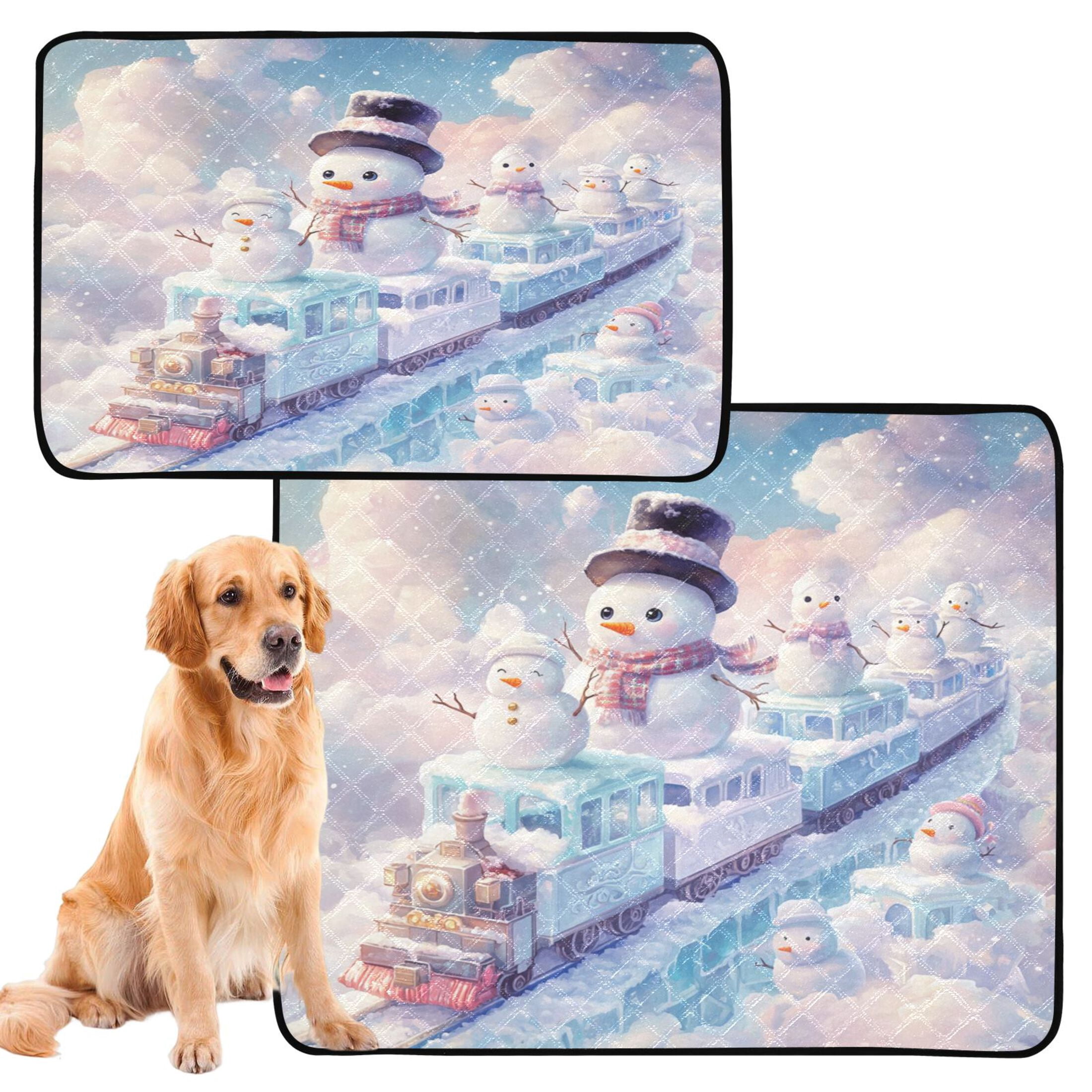 Qxltty Snowman Train Cat litter Pads Pet Set of 3 Diaper Mats Center Anti-leakage Layer Absorbent Soft and Comfortable