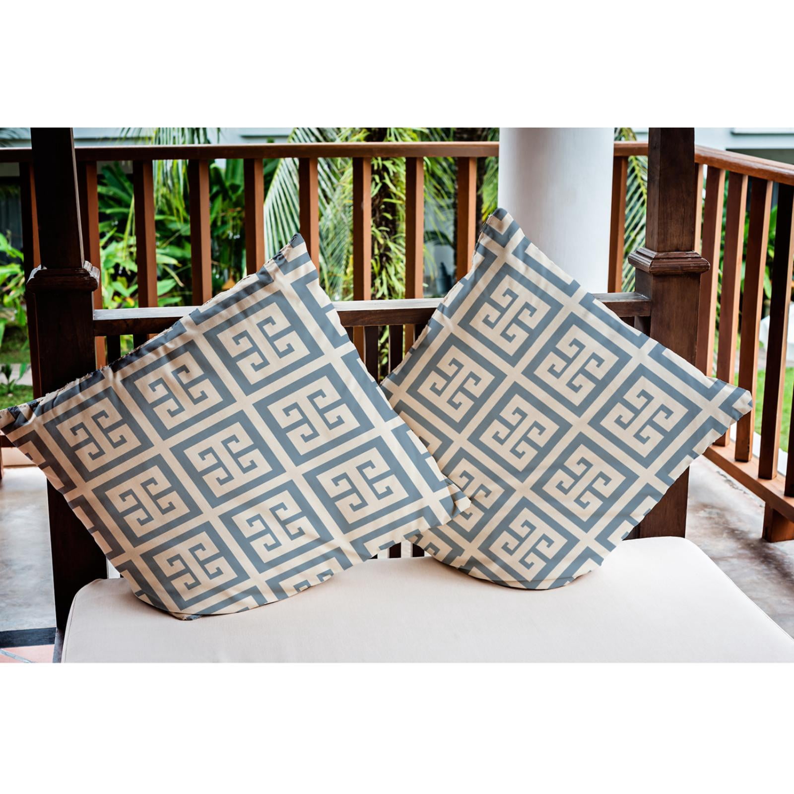 E by Design Greek Key Patterned Nautical Indoor/Outdoor Throw Pillow