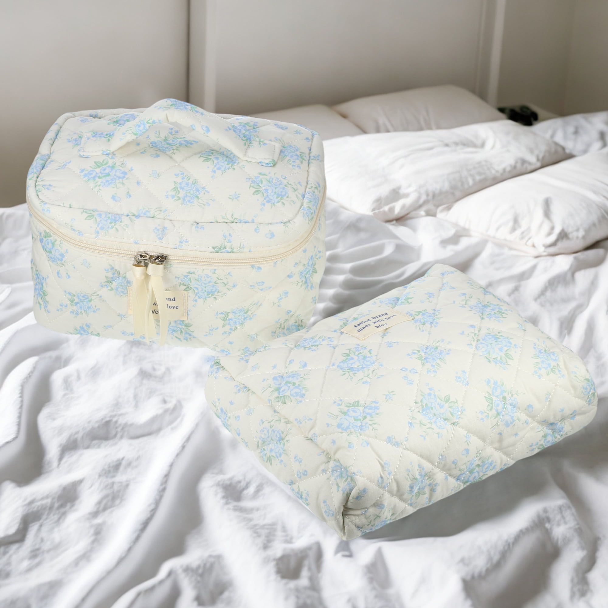 Unique Bargains 2pcs Quilted Makeup BagLarge Capacity White