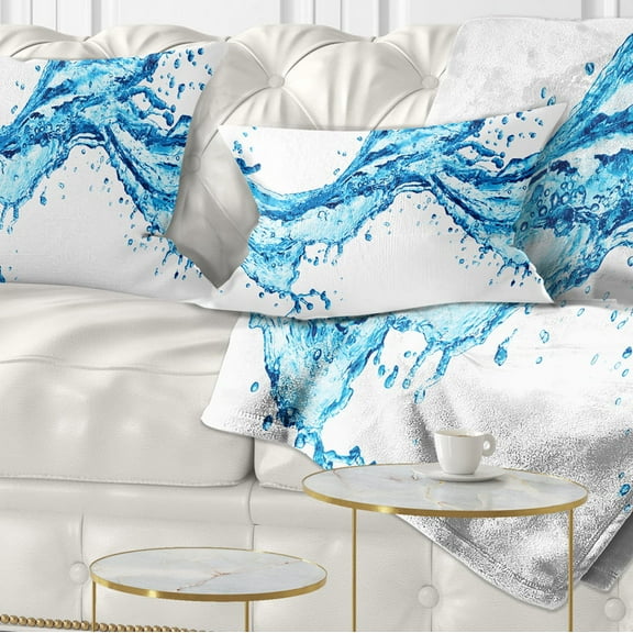 Designart Blue Water Splashes - Abstract Throw Pillow - 12x20