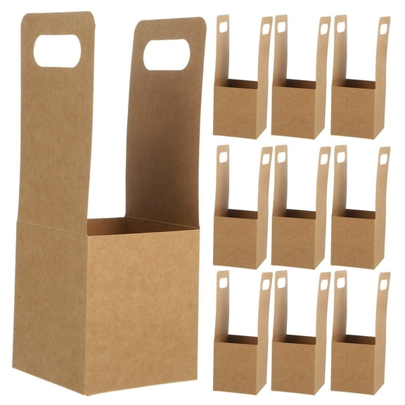 Brown Paper Cup Holder with Handle for Drink Takeout Compact Foldable Design 10pcs
