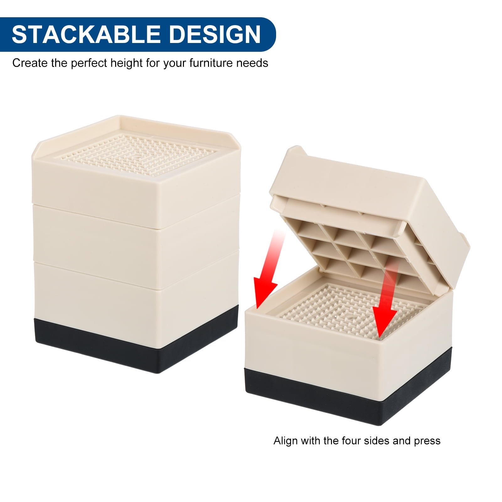 Unique Bargains Furniture Risers Bed Square Bed Risers Adjustable Couch Lifter Block Beige 3" x 3" x 1.5"