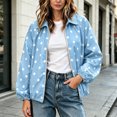 thumbnail image 2 of Tqcoqu Women's Polka Dot Zip Up Jacket, Lapel Collar Bubble Sleeve Loose Lightweight Windbreaker Casual Outerwear,Women's,Size M-XXXL, 2 of 8