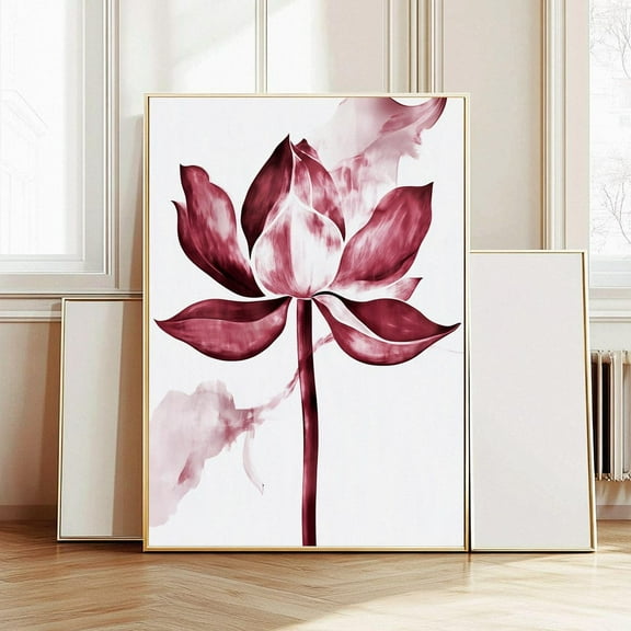Kna Prints - Lotus Flower Art Print, Burgundy Wall Decor, , Hallway Living Room Gallery Wall, Centrepiece Dresser Poster Display 387 Wall Art, Modern Wall Decor For Living Room Bedroom, UNFRAMED-8x12