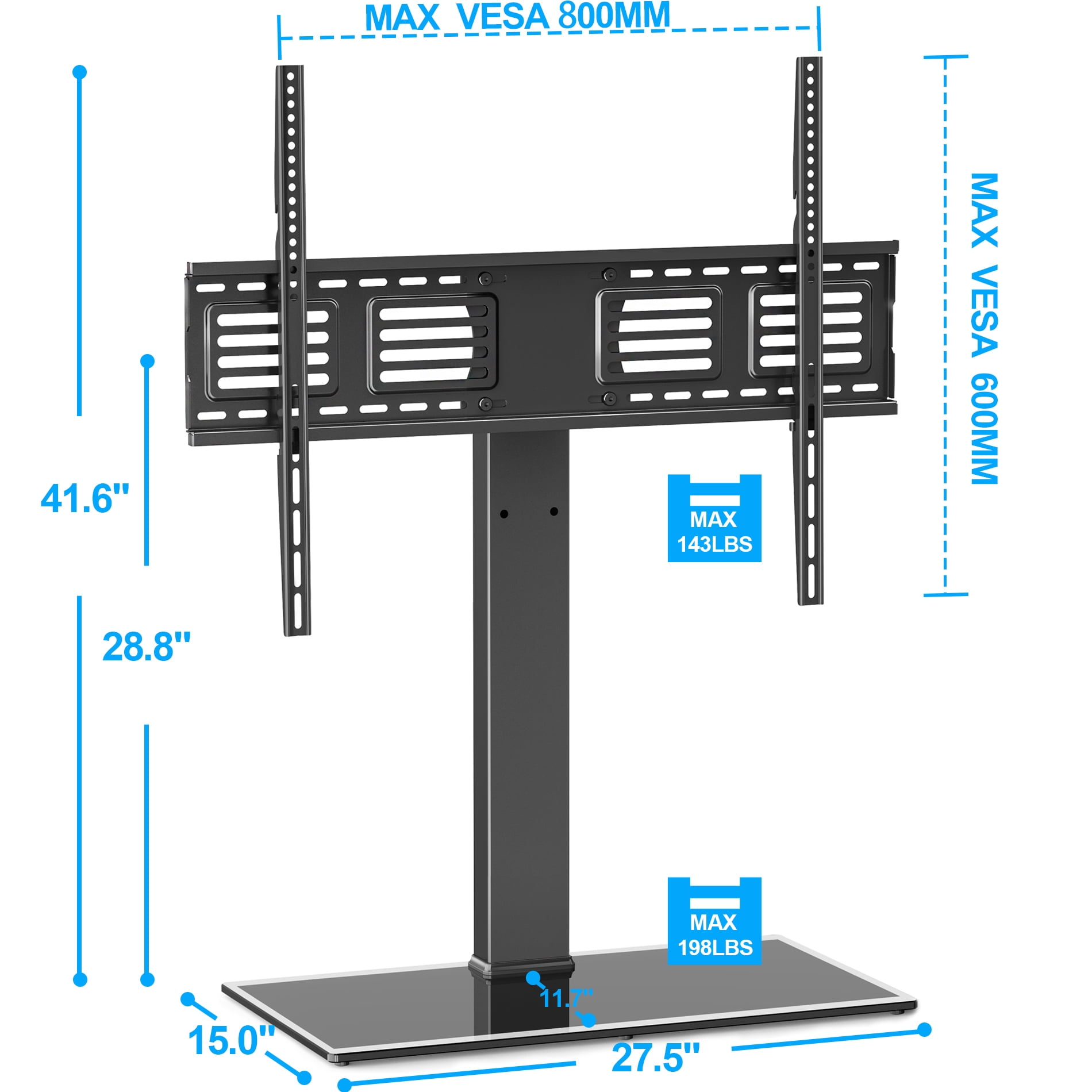 FITUEYES Universal TV Stand/Base Swivel Tabletop TV Stand with Mount for 50 to 80 inch Flat Screen TV 100 Degree Swivel, 4 Level Height Adjustable,Tempered Glass Base,Holds up to 143 lbs Screens