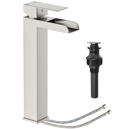 

Tookss Homfan Brushed Nickel Waterfull Tall Bathroom Sink Faucet for 1 Holes with Pop Up Drain Stopper & Water Supply Hoses Without Overflow Antique Bathroom