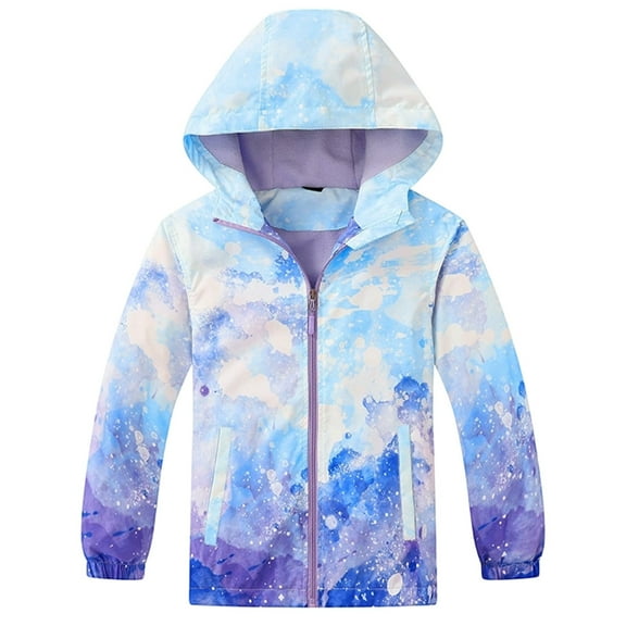 Kiijoy Toddler Girls Fleece Jacket Tie Dyed Zip Up Hooded Windbreaker Coat, Sizes 2-3