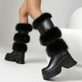 thumbnail image 6 of YLYL Women Furry Mid Calf Boots Round Toe Wedge Platform Heel Winter Warm Snow Slip on Boots, 6 of 9