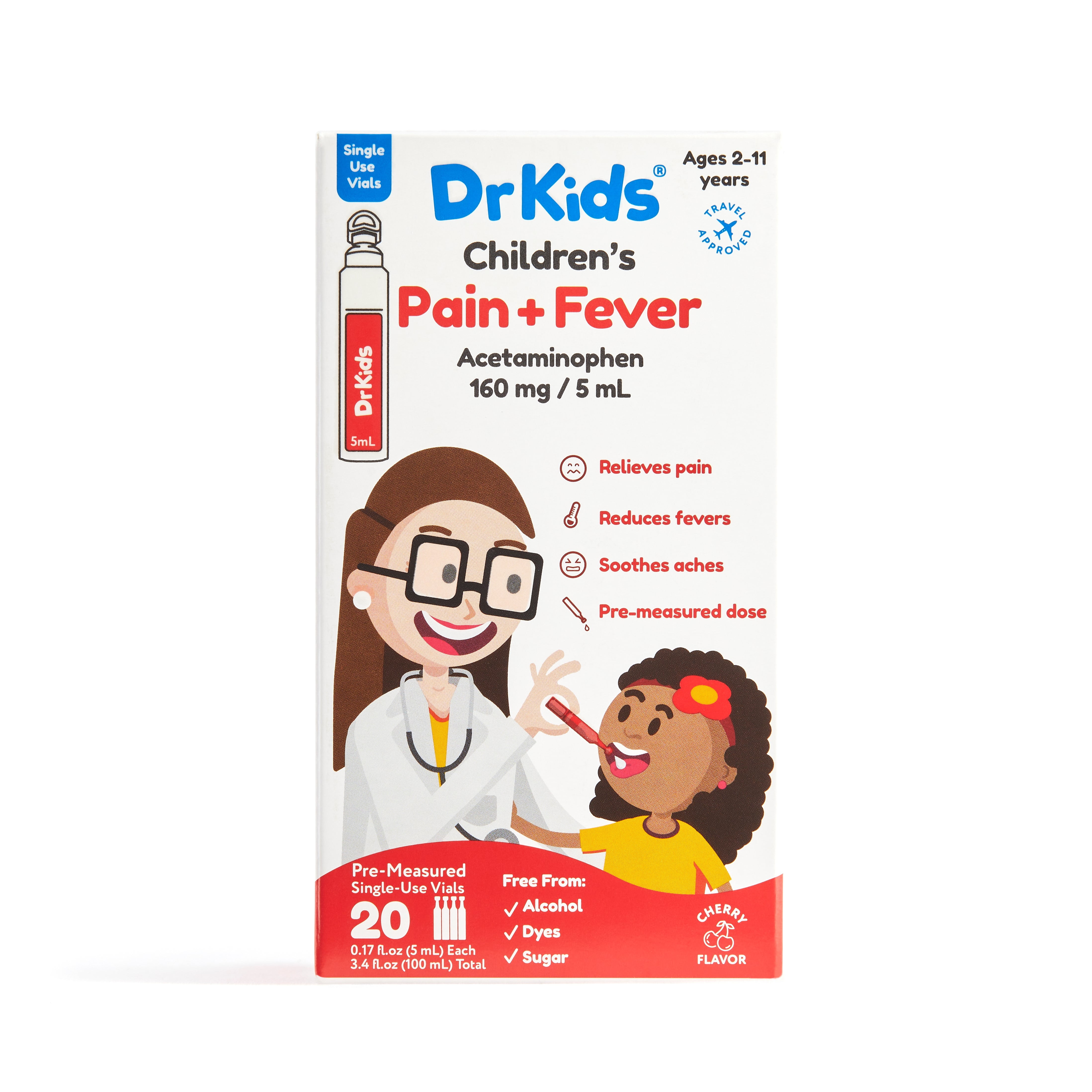 DrKids - CHILDREN'S PAIN AND FEVER. ACETAMINOPHEN CHERRY FLAVORED ORAL SOLUTION. FAST-ACTING, PRE-MEASURED SINGLE-USE VIALS