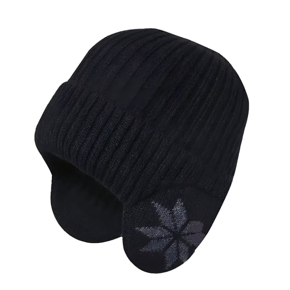 TELOLY Unisex Snow Flake Earmuff Knitted Hat Trapper Hat for Men Double H Hat