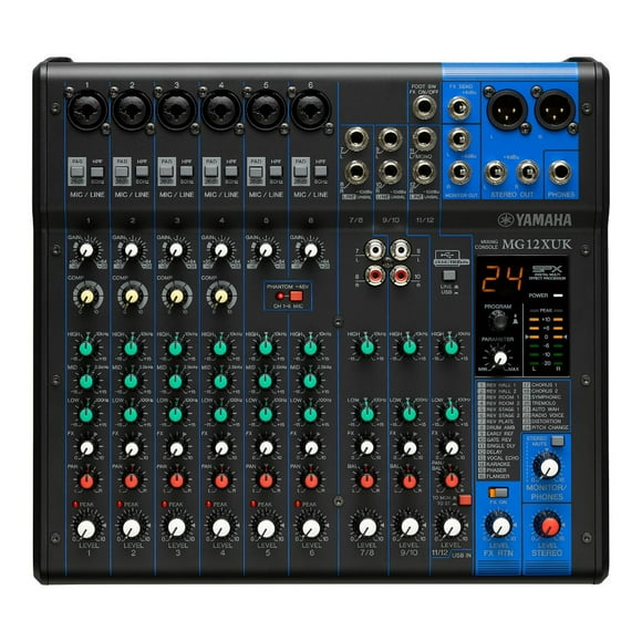mezcladora mg12xuk yamaha 12 canales aux bus estéreo yamaha spx con 24 programas