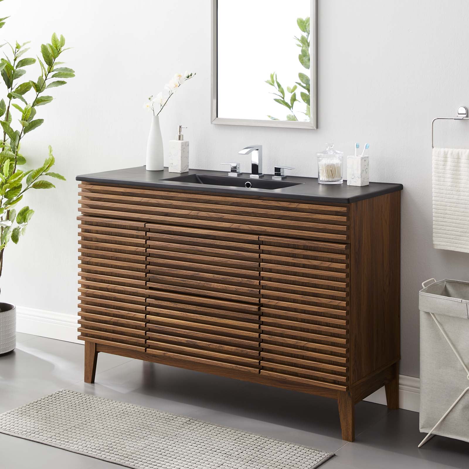 Modway Render 48" Single Sink Bathroom Vanity in Walnut Black