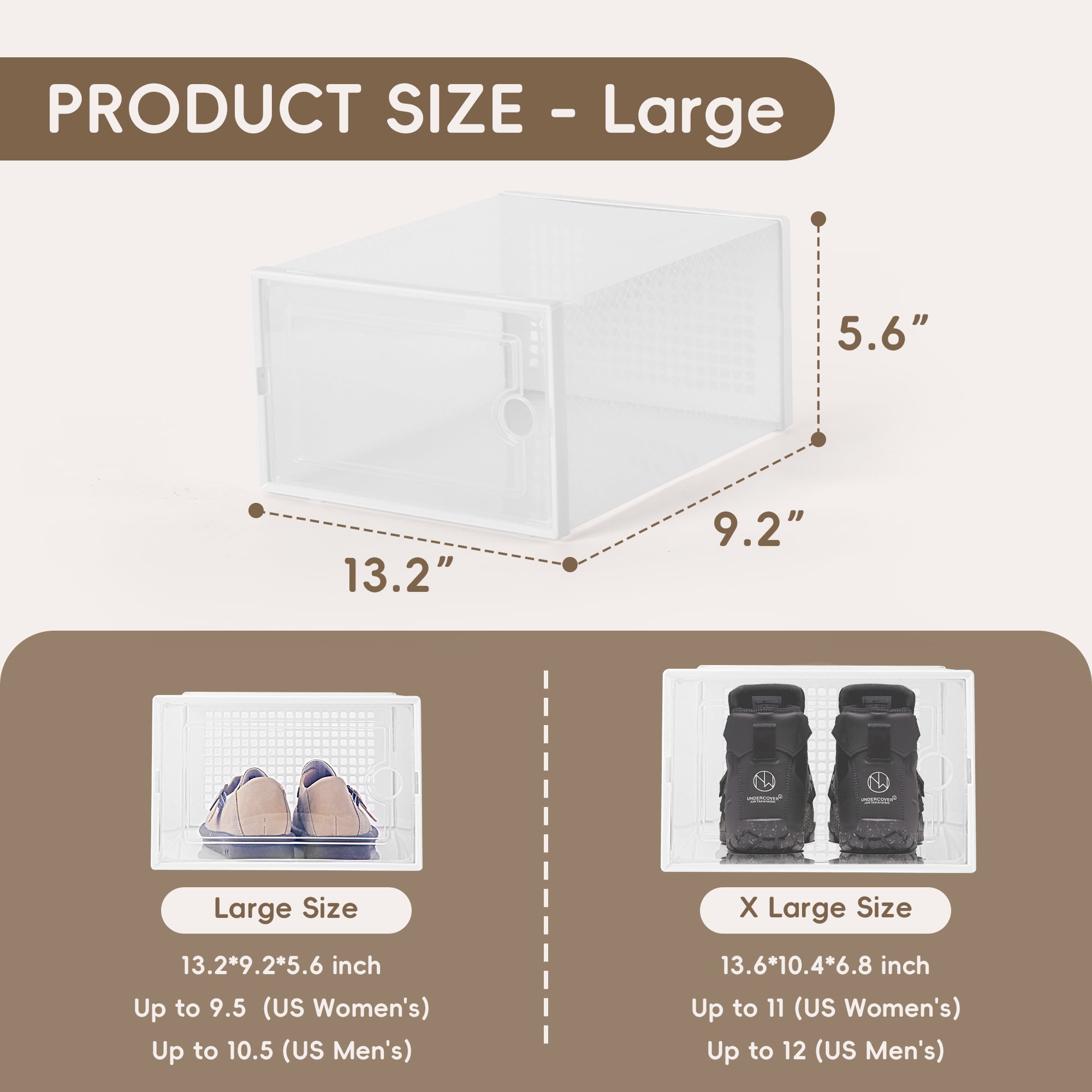 VUSIGN 12 Pack Large Shoe Storage Box, Clear Plastic Stackable Shoe Organizer for Closet, Space Saving Foldable Shoe Rack Sneaker Container Bin Holder