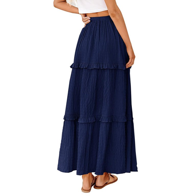 Riforla Women's Long Summer Dresses Elegant High Waist Wedding Guest Dresses  Flared A Line Midi Dress Skirts for Women Blue M - Walmart.com