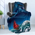 thumbnail image 4 of Nautical Soft Flannel Fleece Blanket, Vintage Vessel Sailing in Stormy Weather at Dark Night Majestic Wave Print, Cozy Plush for Indoor and Outdoor Use, 70" x 90", Blue Orange Plum, by Ambesonne, 4 of 5
