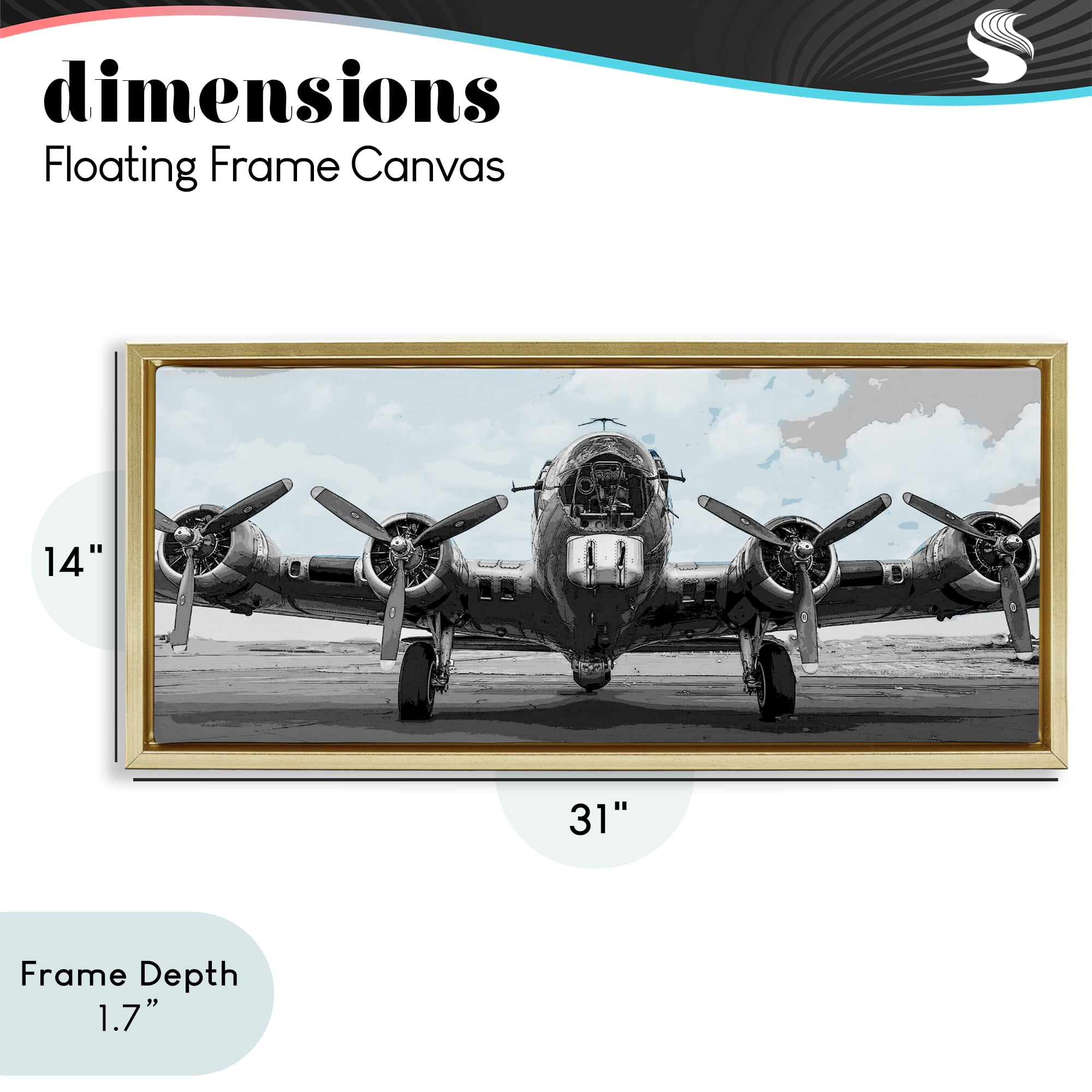 Stupell Industries Historic Aviation Aircraft Gold Framed Floater Canvas Wall Art, design by Kim Allen