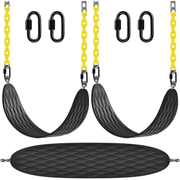 Heavy Duty Swing Seats (2 Pack) with 66’’ Chain and Carabiners, Comfortable and Durable Plastic Coated Swing Set Accessories Replacement for Outdoor Playground,Black