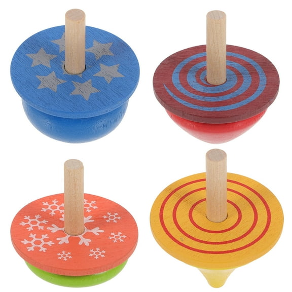 NICEXMAS 4Pcs Wooden Spinning Tops Set Assorted Colors Durable Wood