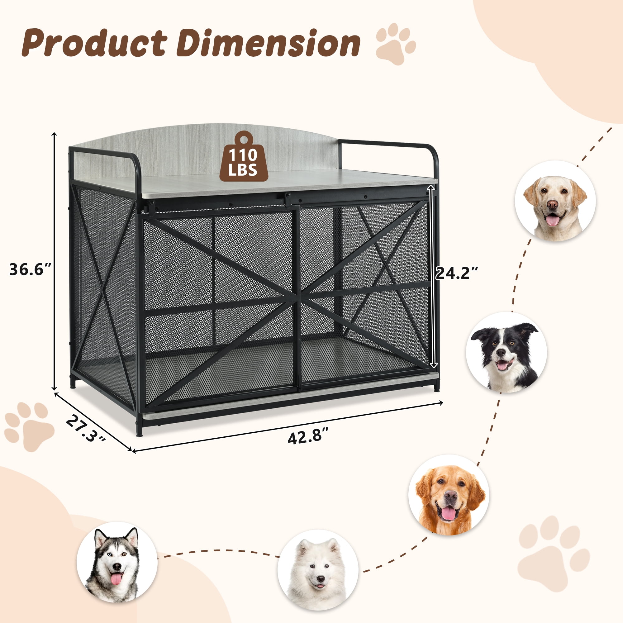 Heavy Duty Large Dog Crate Furniture for Large Medium Dog, Farmhouse Wooden Dog Kennel Indoor End Table, Decorative Pet House for Large Dogs
