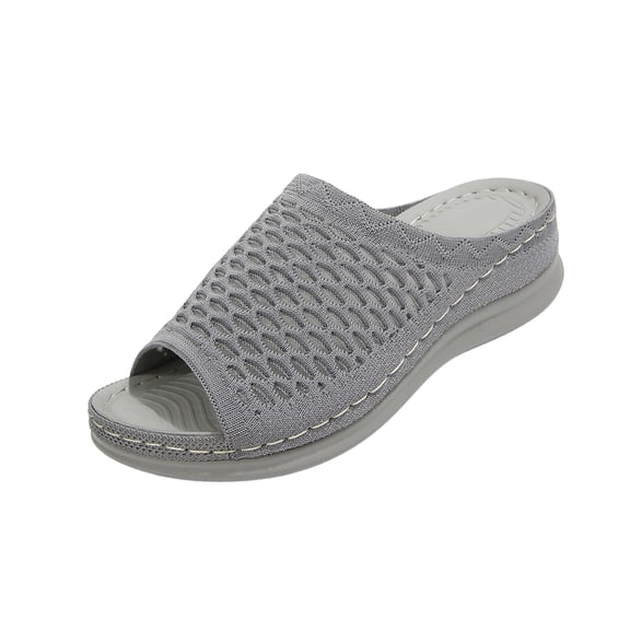 CYMMPU Women's Mesh Knit Open Toe Slide Sandals, Slip On Breathable Wedge Platform Slippers, Summer Daily Walking Shoes Gray 36
