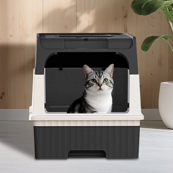 Cat Litter Box with Lid, Covered Cat Box Enclosure, Anti-Splashing Easy to Clean Kitty Litter Boxes with Drawer for Kitten to Adult