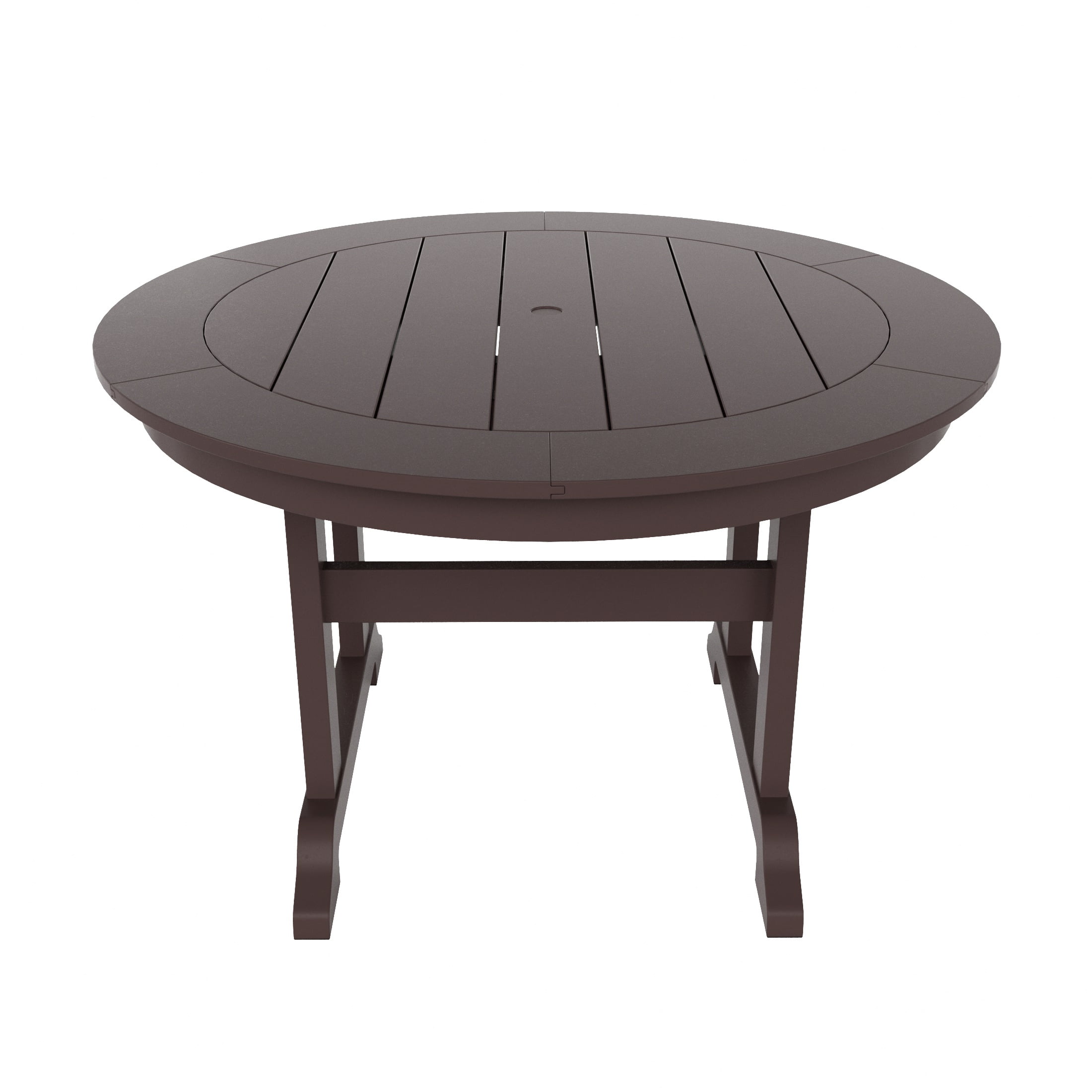 WestinTrends Malibu 5 Piece Adirondack Patio Dining Set, All Weather Poly Lumber Outdoor Table and Chairs Furniture Set, 47" Trestle Round Dining Table and 4 Adirondack Dining Chair, Dark Brown