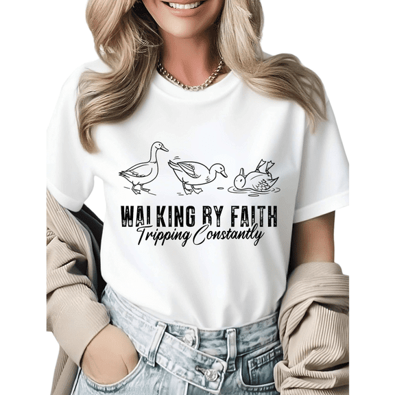 Humorous Christian Quote Ducks Graphic Tees Womens T-shirt White/Black S-5XL Shirts Daily Casual Tops